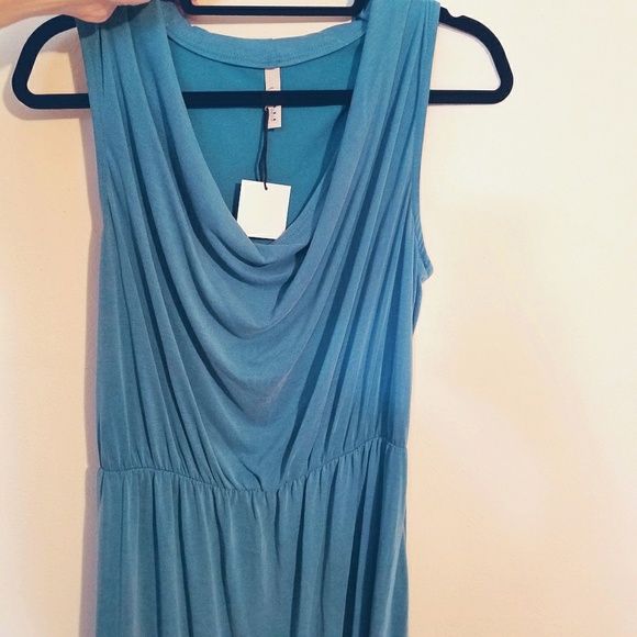 L Turquoise Draped Top Midi Dress - Picture 3 of 3